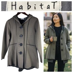Habitat Jacket Coat Sz XS Quilted Hooded Lagenlook Art to Wear Brown Olive
